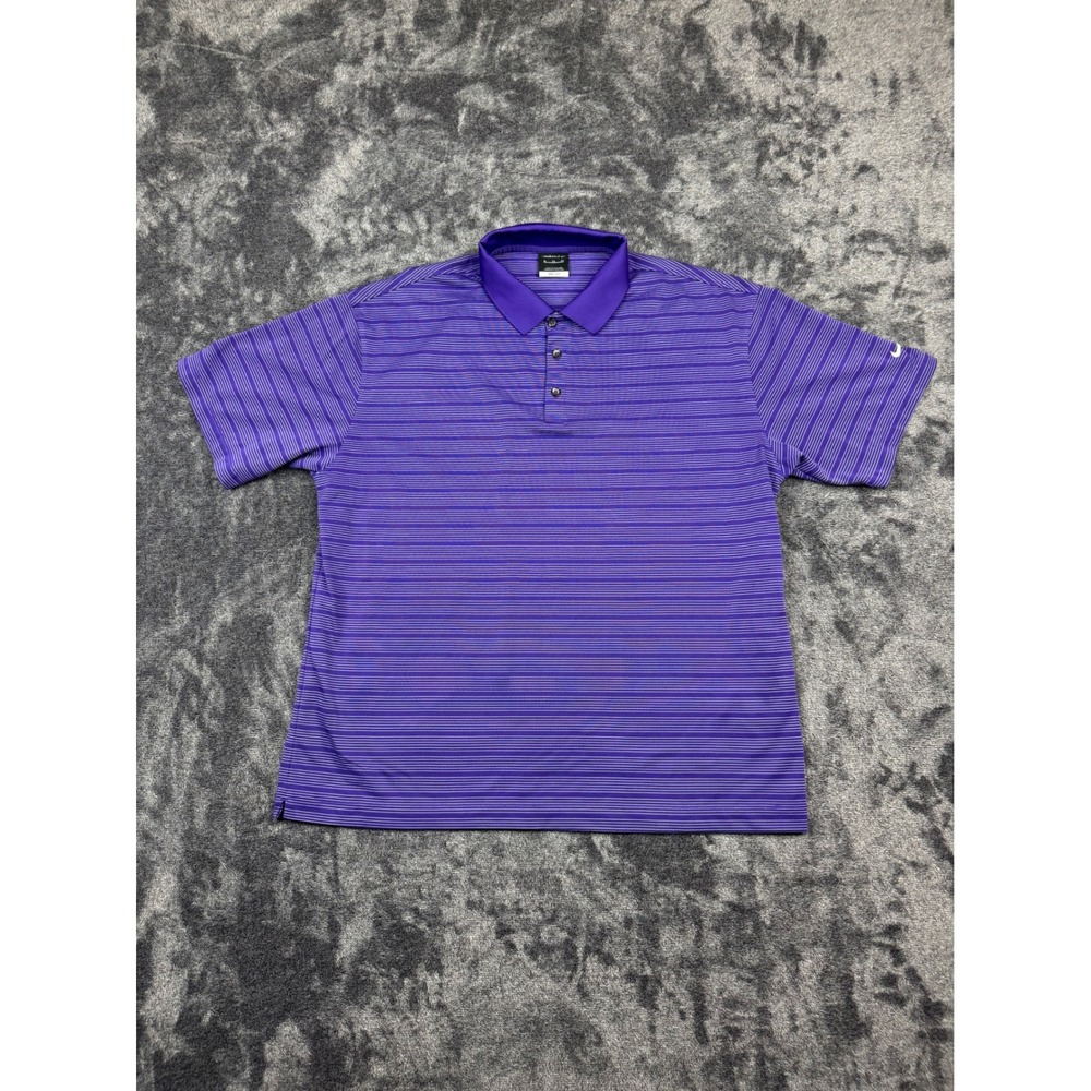 Nike Polo Shirt Mens XL Purple Golf Dri-FIT Striped Short Sleeve Athletic